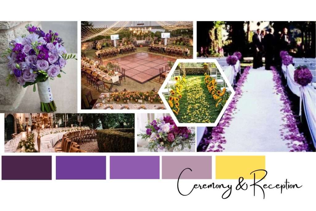 Design board inspiration of purple and yellow flowers.