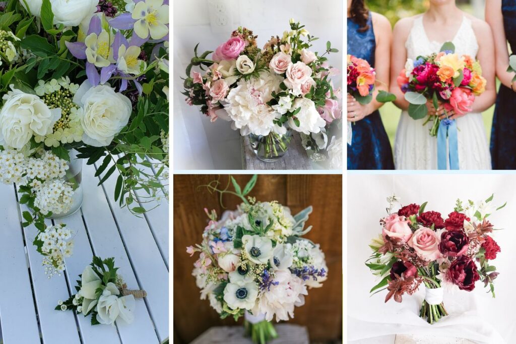 Picture of 5 different bridal bouquets